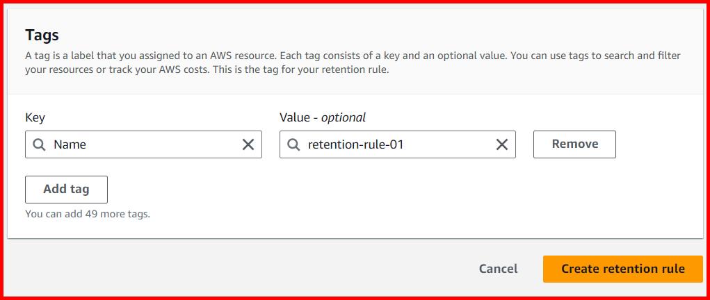 Picture showing the section to enter the tags